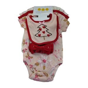 Little Chickadees 5 Pc Gift Set Baby Size 3-6 Months Poinsettia Christmas Heart